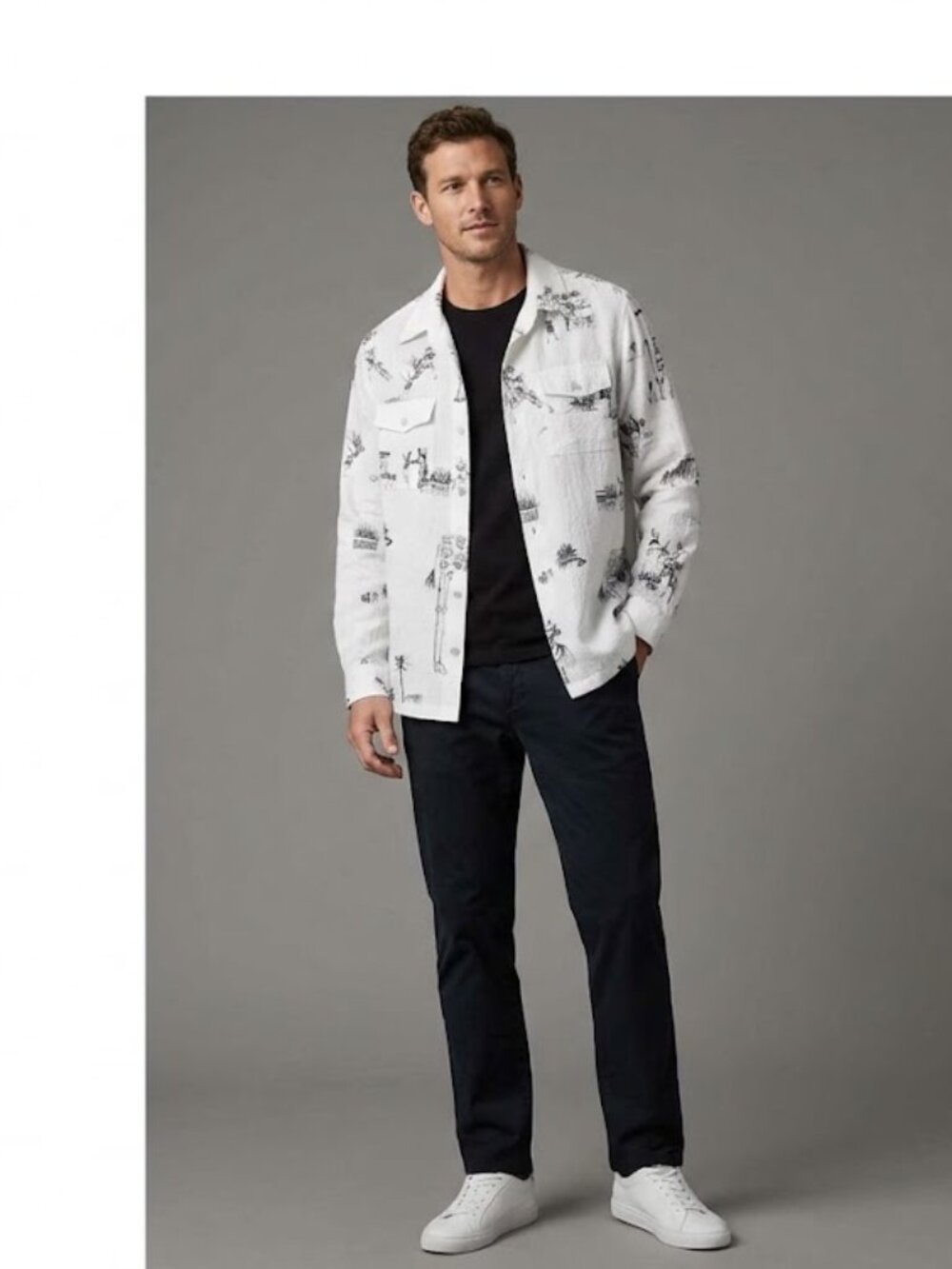 Chico's White Graphic Shirt Jacket Medium